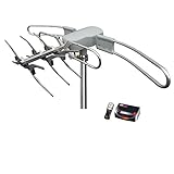 Tree New Bee Outdoor Remote Controlled HDTV UHF VHF Antenna FM Radio 360° Motorized Rotation Up to 150 Miles & 40ft RG6 Cable