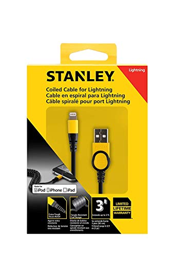 STANLEY Rugged 3 Foot Coiled USB To Lightning Sync and Charge Cable Made For Apple iPhones, iPads and iPods