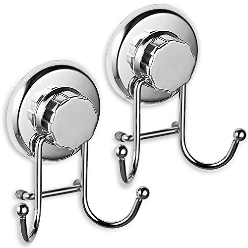 Book Cover HASKO accessories - Powerful Vacuum Suction Cup Hook Holder - Organizer for Towel, Bathrobe and Loofah - Strong Stainless Steel Hooks for Bathroom & Kitchen, Towel Hanger Storage, Chrome (2 Pack)