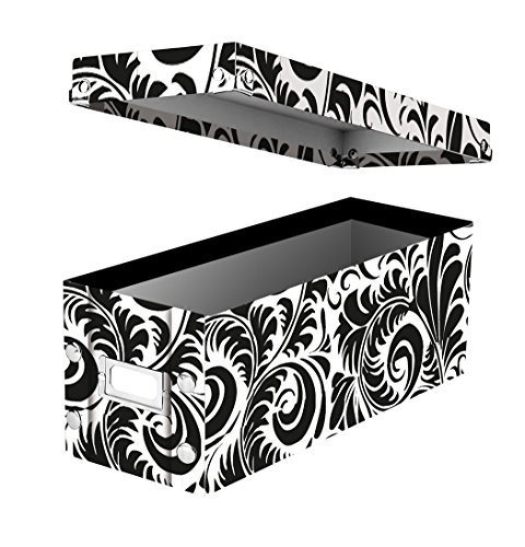 Snap-N-Store CD Storage Box, 13.25" x 5.125" x 5.125", Holds up to 165 CDs, Black/White Scroll (SNS01913)