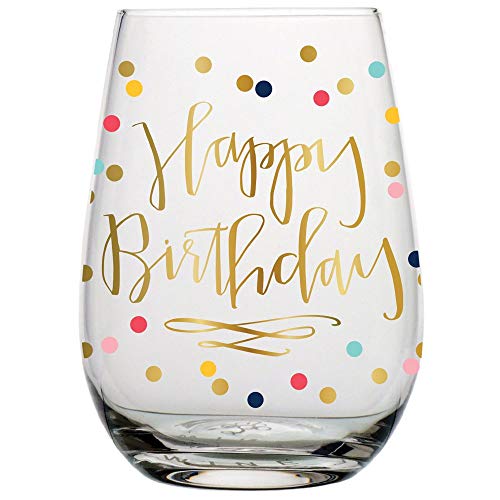 Book Cover Slant Collection 20oz Stemless Wine Glass Happy Birthday