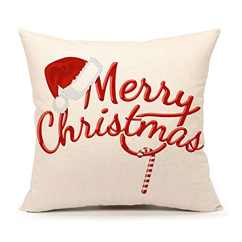 Book Cover 4TH Emotion Red Merry Christmas Pillow Cover Decorative Throw Cushion Case Home Decor 18 x 18 Inch Cotton Linen for Sofa