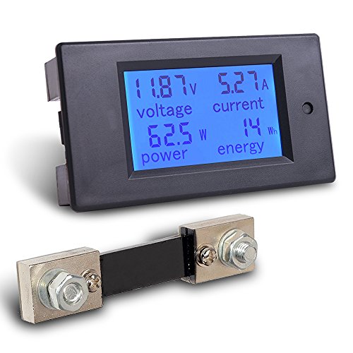 MICTUNING Digital Multimeter, DC 6.5-100V 0-100A LCD Amperage Power Energy Meter DC Volt Amp Testing Gauge Monitor LCD Blue Backlight Digital Display with 100A/75mV External Shunt