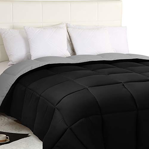 Utopia Bedding Down Alternative Reversible Comforter All Season Duvet Insert Microfiber Box Stitched, 3D Hollow Siliconized Comforter, Twin, Black/Grey