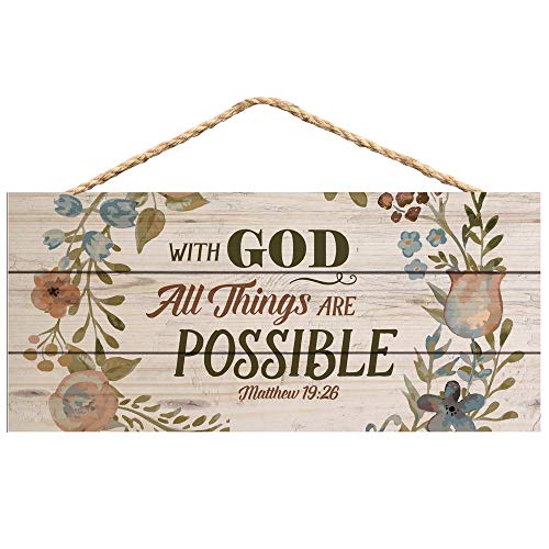 Book Cover P. Graham Dunn with God All Things are Possible Floral Design 5 x 10 Wood Plank Design Hanging Sign