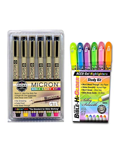 Book Cover Accu-Gel Bible Highlighter Study Kit (Pack of 6) + Pigma Micron Bible Study Kit (Pack of 6) - The Deluxe Study Kit