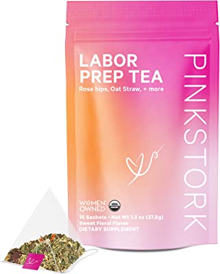 Book Cover Pink Stork Labor Prep Tea: Sweet Floral, Red Raspberry Leaf Tea, Labor and Delivery + Postpartum Essentials, 30 Cups