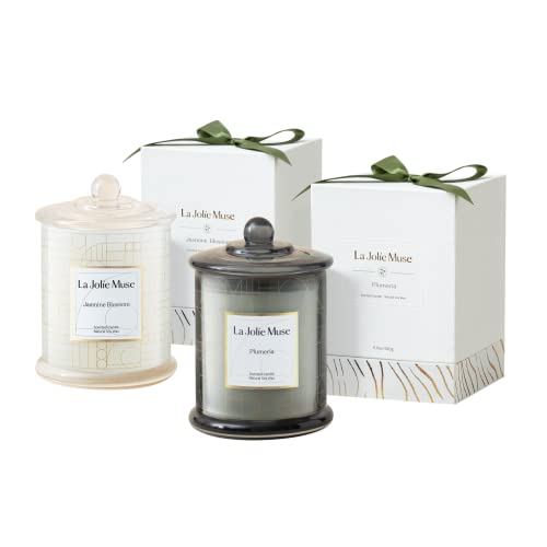LA JOLIE MUSE Candle Gift Set, 2 Pack Plumeria & Jasmine Candle, Holiday Candles Gifts for Women, Natural Soy Wax Candles, Long Burning, 20 Ounce