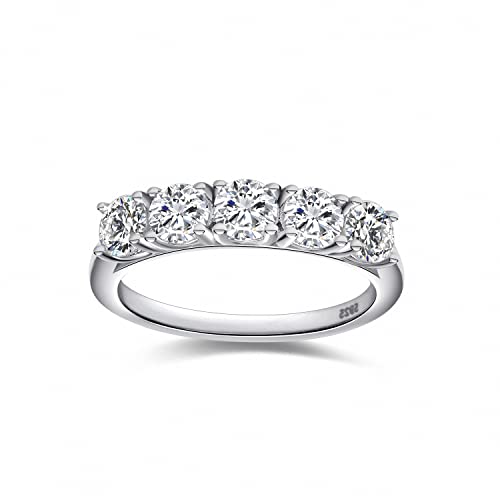 Mozume Women's Five Stone 4mm Cubic Zirconia Round Cut Engagement Ring CZ Wedding Band Anniversary 925 Sterling Silver