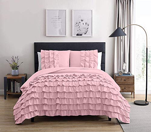 Book Cover Chezmoi Collection Ella 2-Piece Waterfall Ruffle Comforter Set (Twin, Pink)