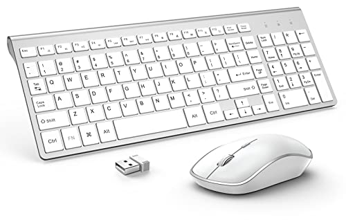 Book Cover Wireless Keyboard and Mouse, J JOYACCESS USB Slim Wireless Keyboard Mouse with Numeric Keypad Compatible with iMac Mac PC Laptop Tablet Computer Windows (Silver White)