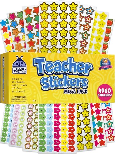 Purple Ladybug Teacher Stickers For Kids Mega Value Pack - 4960 Reward Stickers for Teachers & Incentive Stickers Sheets in Bulk for Classroom & School Use - with Star Stickers & Other styles Stickers