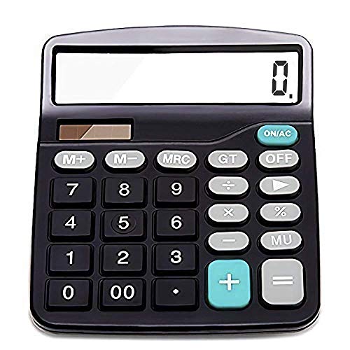Everplus Calculator, Everplus Electronic Desktop Calculator with 12 Digit Large Display, Solar Battery LCD Display Office Calculator,Black