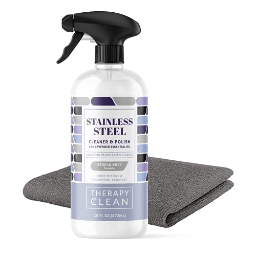 Book Cover Therapy Stainless Steel Cleaner & Polish - Includes Large Microfiber Cloth, 16 fl oz - Removes Fingerprints, Water Marks, Residue and Grease from Appliances. Works Great on Refrigerators, Dishwashers, Ovens, and Grill