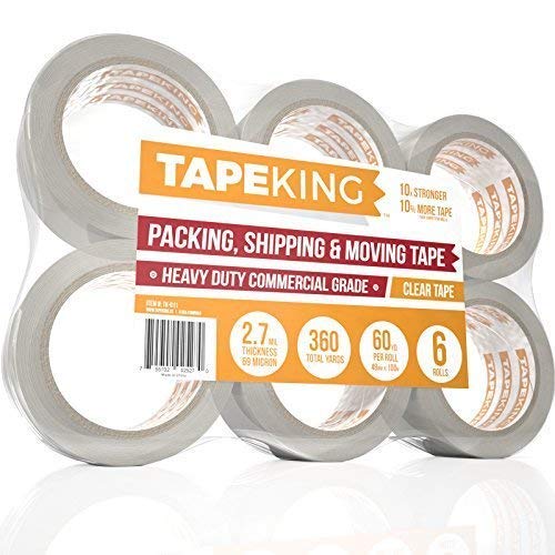 Book Cover Tape King Clear Packing Tape - 60 Yards Per Roll (6 Refill Rolls) - 2 Inch Wide Stronger 2.7mil, Heavy Duty Sealing Adhesive Industrial Depot Tapes for Moving Packaging Shipping, Office & Storage