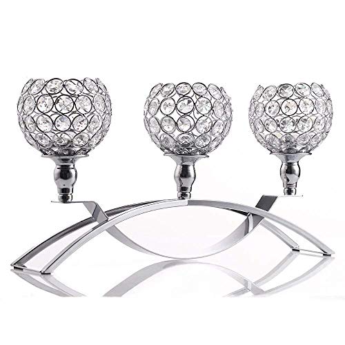 VINCIGANT Candle Holder Crystal Silver, Ornaments for Living Room Wedding Home Accessories, Gift Box Package Silver