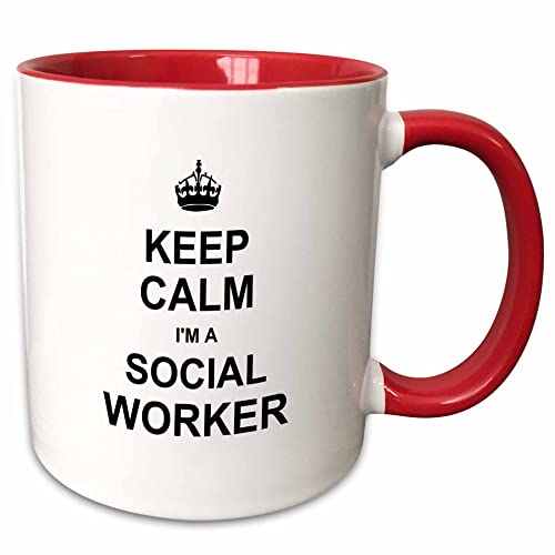 3dRose Keep Calm I'M A Social Worker-Job Pride-Funny Profession Work Gift Mug, 11 oz, Red