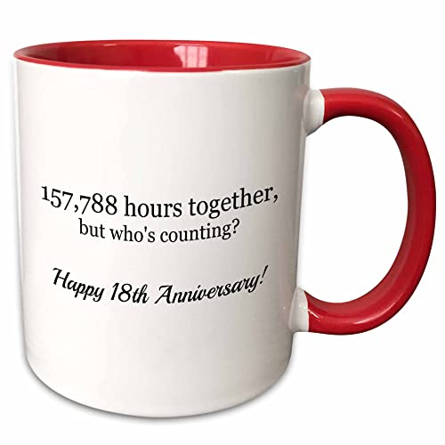 3dRose Happy 18Th Anniversary-157788 Hours Together Ceramic Mug, 1 Count (Pack of 1), Red