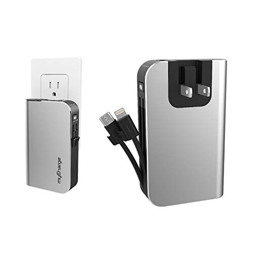 Book Cover myCharge Portable Charger for iPhone â€“ Hub 10050 mAh Internal Battery Built in Cable (Lightning, Micro USB) Power Bank Fast Charging Wall Plug USB Battery Pack External Cell Phone Backup, 55 Hrs