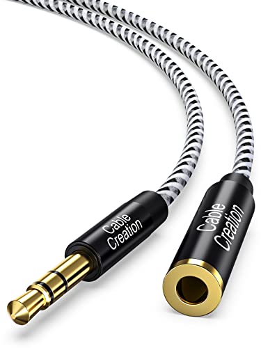 CableCreation [2-PACK] 3 Feet 3.5mm Male to Female Extension Stereo Audio Extension Cable Adapter, Slim and Soft Aux Cable with Gold Plated Connector, Black and White