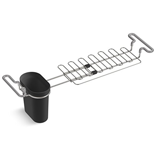 KOHLER Multi-Purpose Over-the-Sink Drying Rack, Caddy with Kitchen Towel Bar Holder, Soaking Cup. Expandable 14.6" to 17.6", Stainless Steel, Charcoal