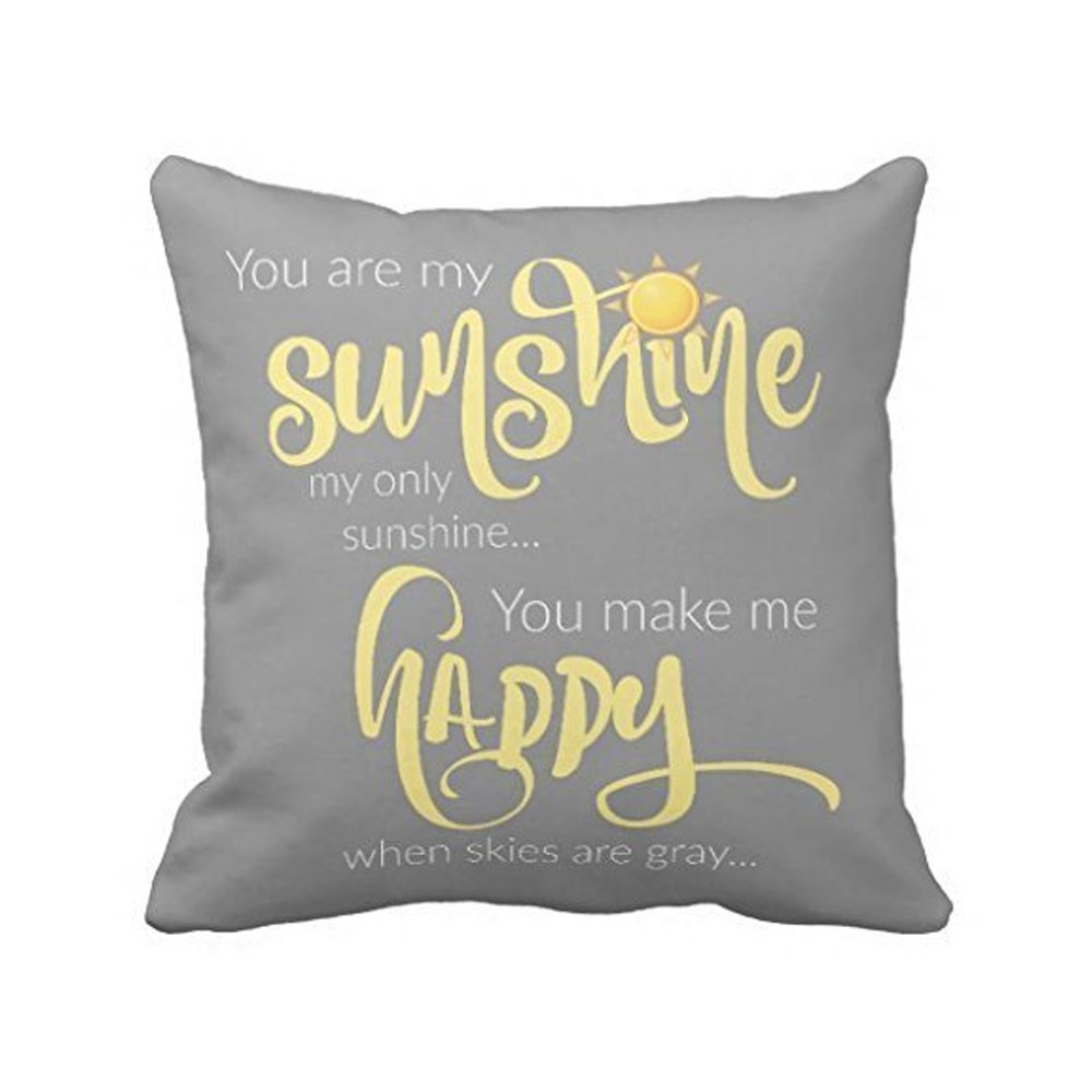 Leaveland 18 x 18 Inch You Are My Sunshine Yellow On Gray with Chevron Soft Cotton Polyester Throw Pillow Cases Home Decor Coshion cover Decoretive pillow cover