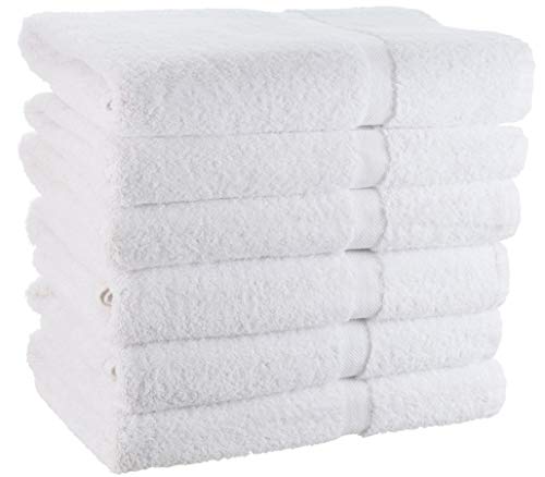 Book Cover Wealuxe Cotton Bath Towels - 22x44 Inch - Small and Lightweight - 6 Pack - White