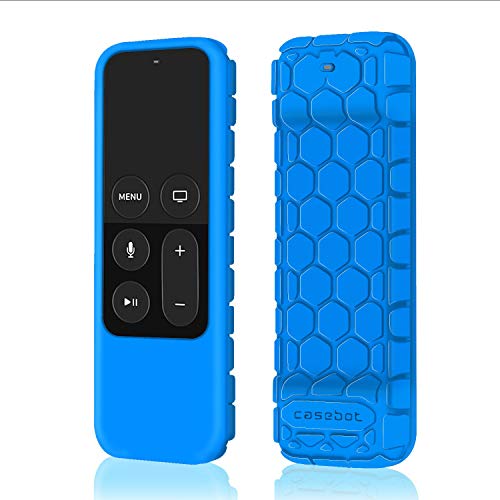 Book Cover Fintie Protective Case for Apple TV 4K 5th, 4th Gen Remote - Casebot (Honey Comb Series) Lightweight (Anti Slip) Shock Proof Silicone Cover for Apple TV Siri Remote Controller, Blue