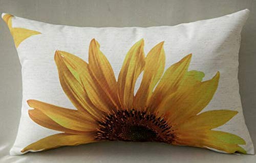 Book Cover Queen's designer Cotton Linen Home Office Decorative Throw Waist Lumbar Pillow Case Cushion Cover Natural Yellow Sunflower Print Rectangle 12 X 20 Inches