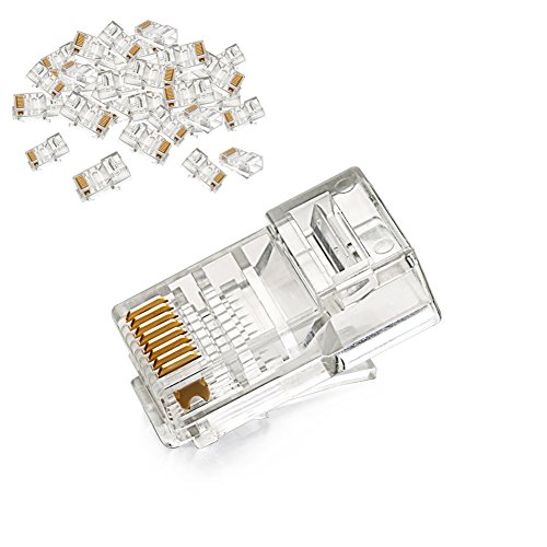 Book Cover UGREEN RJ45 Connector 50 Pack Ethernet Cable Plug 8P8C Cat5E Cat5 Crimp Modular Male to Female Network LAN Connector Crystal