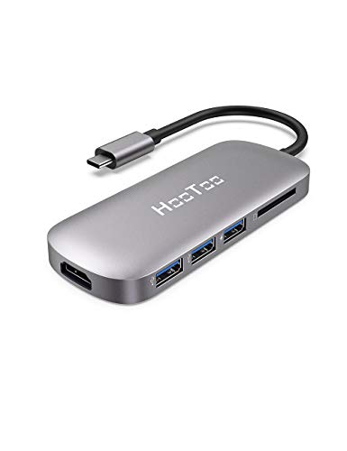 Book Cover HooToo USB C Hub, 6-In-1 USB C Adapter with 4K USB C to HDMI, 3 USB 3.0 Ports, SD Card Reader, Pd Charging Port for MacBook/Pro/Air Chromebook，And More USB C devices (Grey)