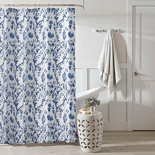 Laura Ashley Home - Charlotte Collection - Shower Curtain - 100% Cotton, Machine Washable for Easy Care, 72" x 72", China Blue