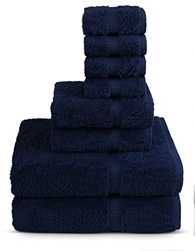 Book Cover 8 Piece Turkish Luxury Turkish Cotton Towel Set - Eco Friendly, 2 Bath Towels, 2 Hand Towels, 4 Wash Clothes by Turkuoise Turkish Towel (Navy Blue)