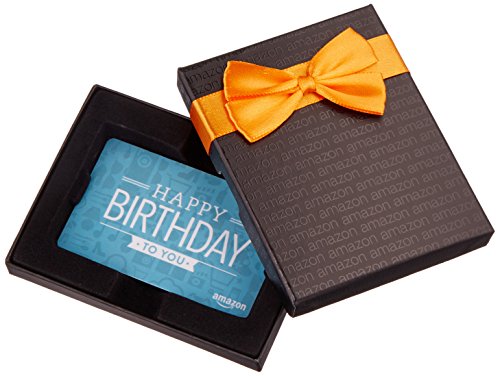 Book Cover Amazon.com Gift Card in a Black Gift Box (Birthday Icons Card Design)