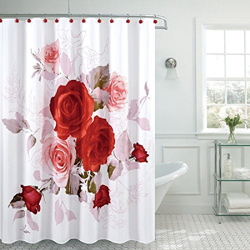 Fancy Garden Rose Fabric Shower Curtain 70" x 72 Made with 100% Polyester. (Roses)