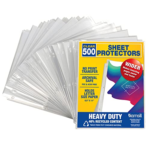 Samsill 500 Pack Sheet Protectors, 8.5 x 11 Inch Page Protectors for 3 Ring Binder, Heavy Duty, Clear Protector Letter Size, Top Loading, Acid Free