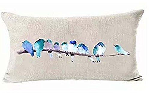 Book Cover Cute Watercolor Lovely Blue Birds in Tree Branch Cotton Linen Throw Lumbar Waist Pillow Case Cushion Cover Home Office Decorative Rectangle 12 X 20 Inches ????Â¡Â­