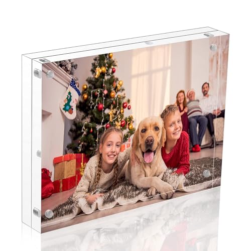 Acrylic Photo Frame 5x7, Niubee Plexiglass Magnetic Picture Frame Desktop Display with Gift Box Package (24mm Thickness)