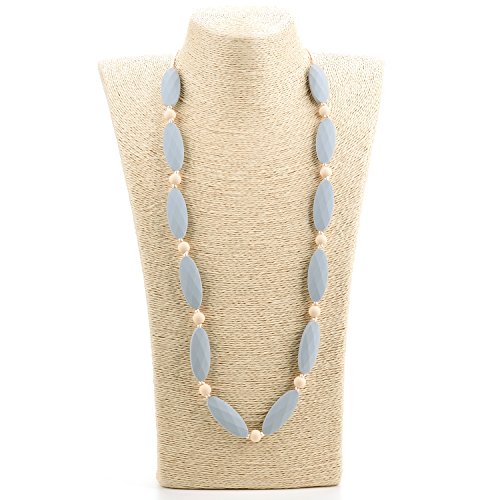 Lofca Silicone Baby Teething Necklace for Mom and Baby -Teether Toy-100% BPA Free (Light Grey)