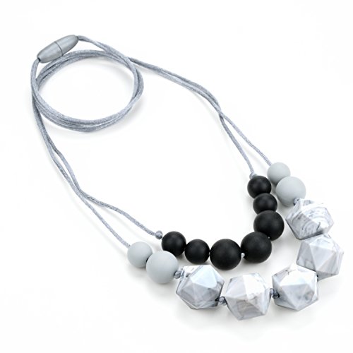 Lofca Baby Teething Necklace for Mom to Wear-Great Teether Toy -Food Grade Silicone,Anti Flammatory-100% BPA Free-'Claire'(Marble)