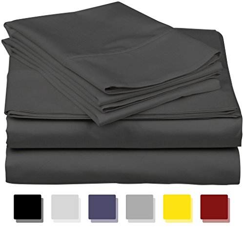 Book Cover True Luxury 1000-Thread-Count 100% Egyptian Cotton Bed Sheets, 4-Pc California King Dark Grey Sheet Set, Single Ply Long-Staple Yarns, Sateen Weave, Fits Mattress Upto 18'' Deep Pocket
