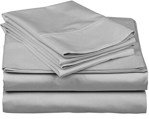 Book Cover True Luxury 1000-Thread-Count 100% Egyptian Cotton Bed Sheets, 4-Pc California King Silver Sheet Set, Single Ply Long-Staple Yarns, Sateen Weave, Fits Mattress Upto 18'' Deep Pocket