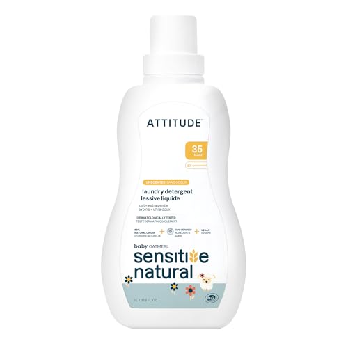 ATTITUDE Sensitive Skin, Hypoallergenic Baby Laundry Detergent, Fragrance Free, 33.8 Fluid Ounce, 35 Loads