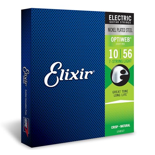 Elixir® Strings 19057 7-String Electric Guitar Strings with OPTIWEB® Coating, Light (.010-.056)