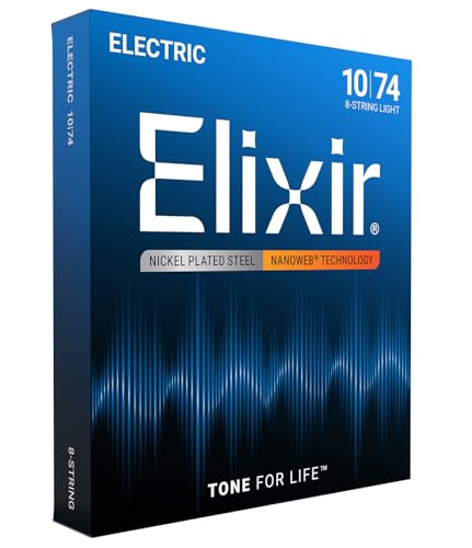 Elixir Strings 8-String Electric Guitar Strings w NANOWEB Coating, Light (.010-.074)