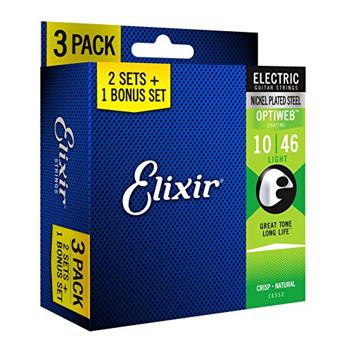 Elixir Strings 16552 Guitar Strings with OPTIWEB Coating, 3 Pack, Light (.010-.046)