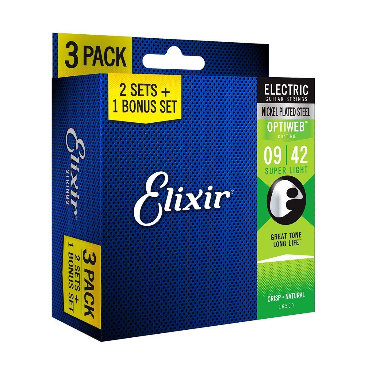 Elixir Strings 16550 Guitar Strings with OPTIWEB Coating, 3 Pack, Super Light (.009-.042) Super Light (.009-.042) 3 Pack Guitar Strings