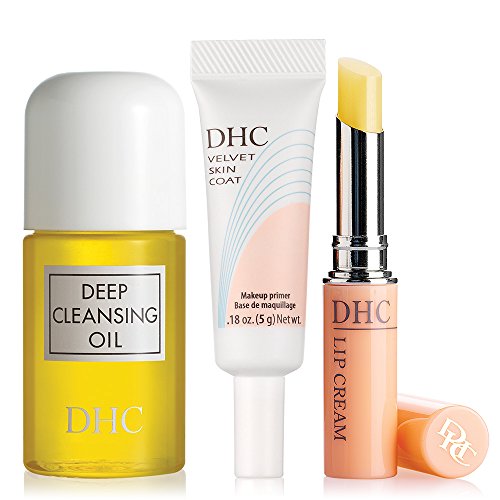 DHC Travel Essentials, includes Deep Cleansing Oil Mini 1 fl. oz., Velvet Skin Coat Mini .18 oz., and Lip Cream .05 oz.