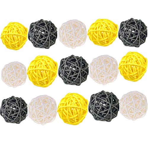 Book Cover ALLHEARTDESIRES 15PCS Mixed Gray Yellow White Wicker Rattan Ball Decorative Orbs Ornaments for Vase Filler Craft Wedding Table Decoration Aromatherapy Accessories
