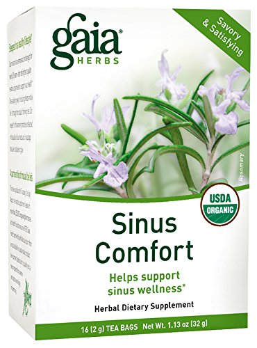 Gaia Herbs Sinus Comfort Herbal Tea - Supports Sinus Wellness with Eucalyptus Essential Oil, USDA Organic Holy Basil (Tulsi) and Green Tea, 16 Tea Bags